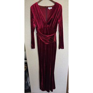 Faeriesty Burgundy Velvet Maxi Dress V-Neck Long Sleeve L Fairy Goth Vampire